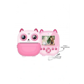 Dijital Video Fotoğraf App Destekli Çocuk Kamerası Termal Resim Kağıt Baskılı Yazıcı Pembe