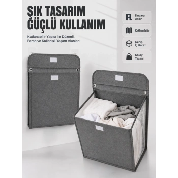 Duvara Asılabilir Katlanabilir Kirli Çamaşır Sepeti Geniş Hacimli Düzenleyici