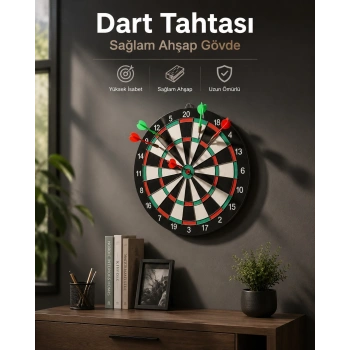 Duvara Monte Sağlam Ahşap Gövdeli Dart Tahtası Ev Ve Oyun Alanları İçin 17 İnç