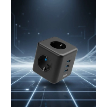 Elektronik Cihazlar İçin Akım Korumalı 3 Prizli Usb’li Küp Priz