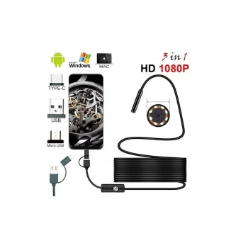 Endoskop 3 İn 1 Yılan Kamera Usb Micro Usb Type-c 20 Metre Sert Kablo