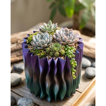 Es Dalga Formlu Mor 3d Baskı Dekoratif Vazo Modern Ev Aksesuarı