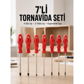 Ev Ve Atölye Kullanımına Uygun 7 Parça Tornavida Seti