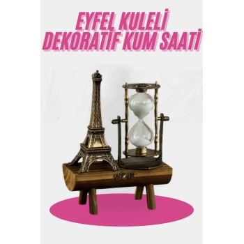 Eyfel Kulesi Tasarımlı Kum Saati Kristalleştirilmiş Kum Saati Dekoratif Ahşap Görünümlü