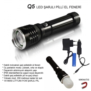 Flaşörlü Uzun Mesafeli Şarjlı Pilli Mıknatıslı El Feneri  Wt-282