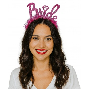 Fuşya Renk Bekarlığa Veda İtalik Yazı Alyanslı Bride Taç