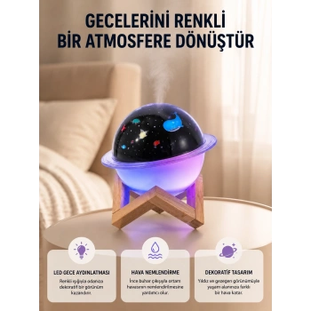 Gece Lambası Özellikli Taşınabilir Nemlendirici Ve Aromaterapi Cihazı Usb Girişli