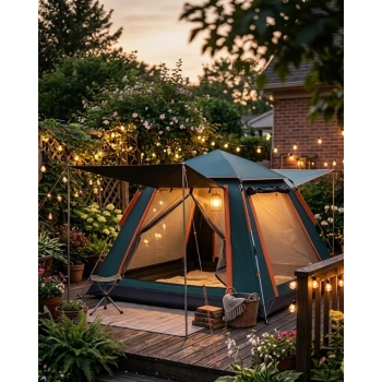 Geniş Aile Kamp Çadırı 240x210 Cm Güneşlikli Otomatik Kurulum Outdoor Çadır