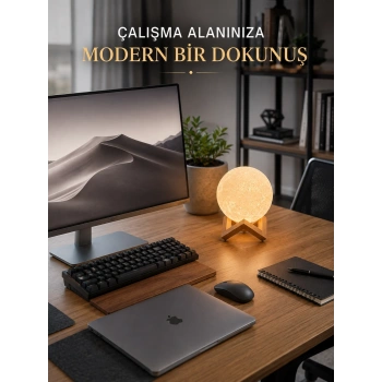 Gerçekçi Ay Dokulu Dekoratif Gece Lambası Usb Şarjlı Ay Işığı