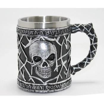 Gotik Kurukafa 3d Kabartmalı Paslanmaz Çelik Kupa Bardak Alk4380