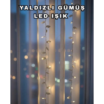 Gümüş Yaprak Tasarımlı Led Işık Pilli Ev Ve Vitrin Dekoru