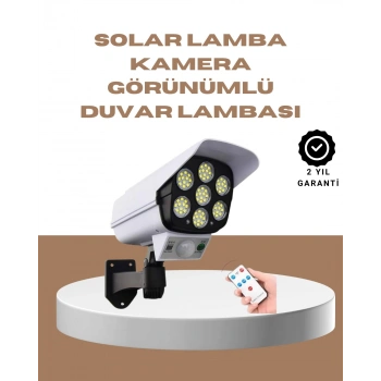 Güneş Enerjili Led Lamba + Güvenlik Kamerası Görünümlü– 5-8 M Hareket Algılamalı, Beyaz Işık