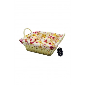 Hasırlı Bezli Ekmek Sepeti Kare Renkli8823 (599)