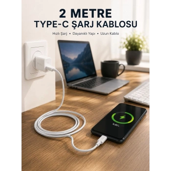 Hızlı Şarj Destekli 2 Metre Type-c Kablo