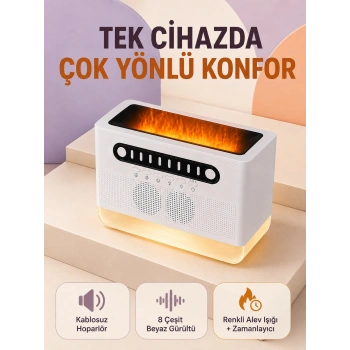Hoparlörlü Simüle Alev Işıklı Çok Fonksiyonlu Gece Lambası
