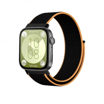 Huawei Fit 4 Hasırlı Cırtcırtlı Kordon - Siyah-turuncu