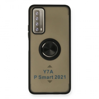 Huawei P Smart 2021 Kılıf Montreal Yüzüklü Silikon Kapak - Siyah