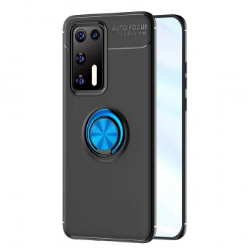 Huawei P40 Kılıf Range Yüzüklü Silikon - Siyah-mavi