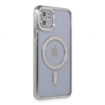 İphone 11 Kılıf Joke Simli Magneticsafe Kılıf - Gümüş