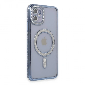 İphone 11 Kılıf Joke Simli Magneticsafe Kılıf - Mavi