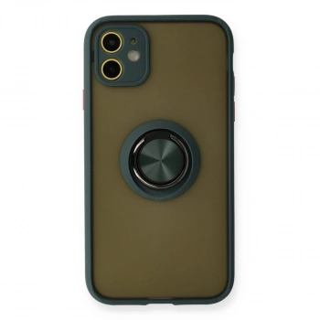 İphone 11 Kılıf Montreal Yüzüklü Silikon Kapak - Yeşil