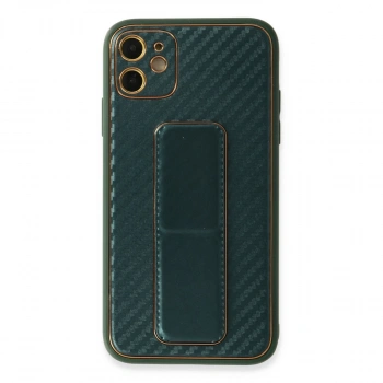 İphone 12 Kılıf Coco Karbon Standlı Kapak - Yeşil