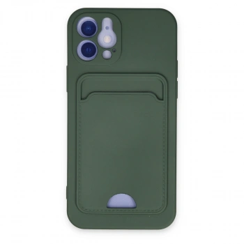 İphone 12 Kılıf Kelvin Kartvizitli Silikon - Koyu Yeşil