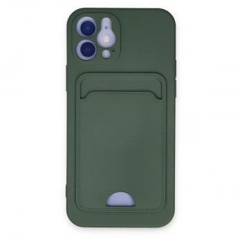 İphone 12 Kılıf Kelvin Kartvizitli Silikon - Koyu Yeşil