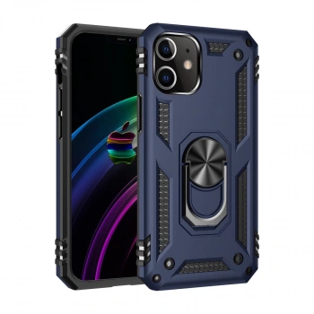 İphone 12 Kılıf Sofya Yüzüklü Silikon Kapak - Lacivert