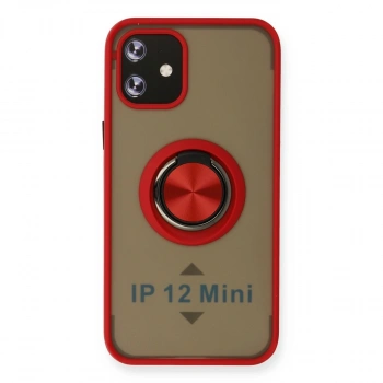İphone 12 Mini Kılıf Montreal Yüzüklü Silikon Kapak - Kırmızı