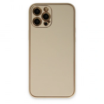 İphone 12 Pro Kılıf Coco Deri Silikon Kapak - Gold
