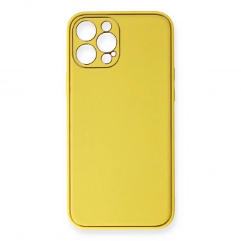 İphone 12 Pro Kılıf Coco Deri Silikon Kapak - Sarı