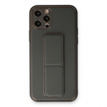 İphone 12 Pro Kılıf Coco Deri Standlı Kapak - Füme