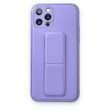İphone 12 Pro Kılıf Coco Deri Standlı Kapak - Koyu Lila