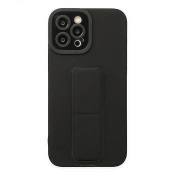İphone 12 Pro Max Kılıf Mega Standlı Silikon - Siyah