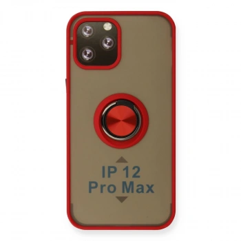 İphone 12 Pro Max Kılıf Montreal Yüzüklü Silikon Kapak - Kırmızı