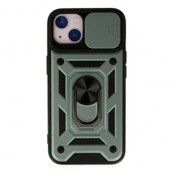 İphone 14 Kılıf Pars Lens Yüzüklü Silikon - Yeşil