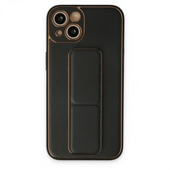 İphone 14 Plus Kılıf Coco Deri Standlı Kapak - Siyah