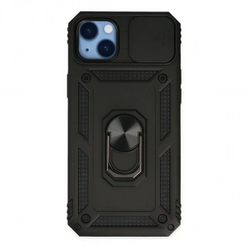 İphone 14 Plus Kılıf Pars Lens Yüzüklü Silikon - Siyah