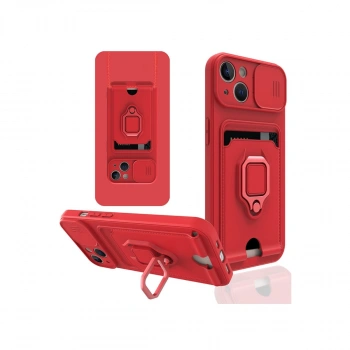 İphone 14 Plus Kılıf Zuma Kartvizitli Yüzüklü Silikon - Kırmızı