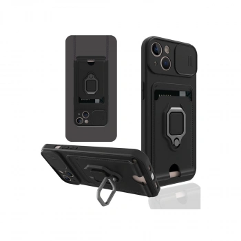 İphone 14 Plus Kılıf Zuma Kartvizitli Yüzüklü Silikon - Siyah