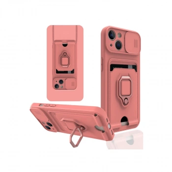 İphone 15 Kılıf Zuma Kartvizitli Yüzüklü Silikon - Pembe