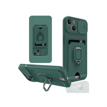 İphone 15 Kılıf Zuma Kartvizitli Yüzüklü Silikon - Yeşil