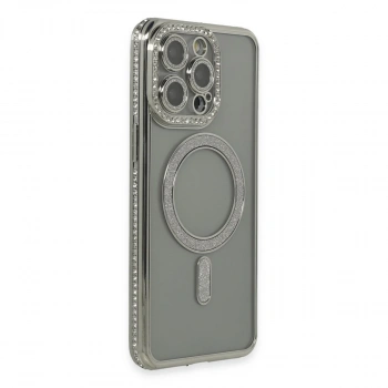 İphone 15 Pro Kılıf Joke Simli Magneticsafe Kılıf - Gri