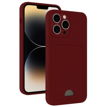 İphone 15 Pro Kılıf Kelvin Kartvizitli Silikon - Bordo
