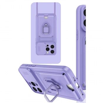İphone 15 Pro Kılıf Zuma Kartvizitli Yüzüklü Silikon - Lila