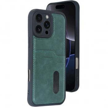 İphone 16 Pro Kılıf Sara Kartvizitli Deri Kılıf - Koyu Yeşil