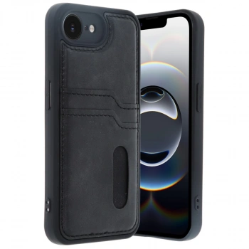 İphone 16e Kılıf Sara Kartvizitli Deri Kılıf - Siyah