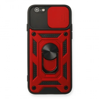 İphone 6 Kılıf Pars Lens Yüzüklü Silikon - Kırmızı