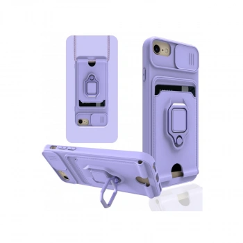 İphone 7 Kılıf Zuma Kartvizitli Yüzüklü Silikon - Lila